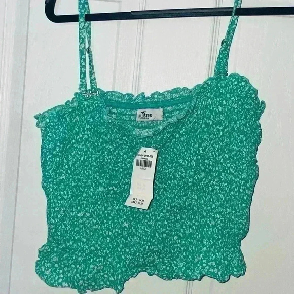 NWT Hollister Smocked Peplum Green Crop TopRemovable Strap Top, Large - Picture 7 of 7